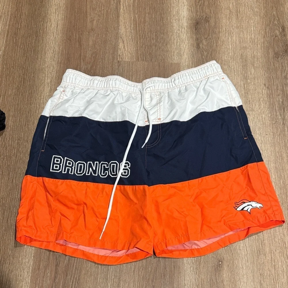 Broncos Men's Orange and Blue Swim Board Shorts